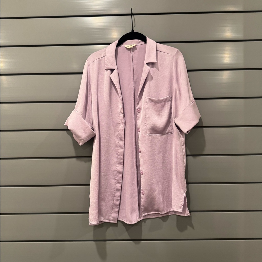 Open Edit Lavender Oversized Button-Down Shirt (XXS)